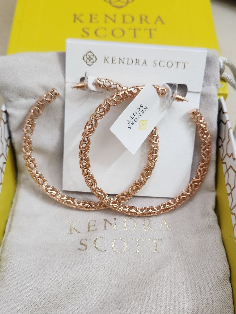 Kendra Scott Maggie Filigree Large Hoop Earrings Rose Gold NWT
